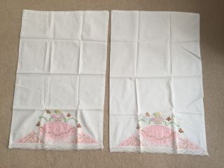 Set 2 Vintage Embroidered Princess Southern Belle Pillowcases
