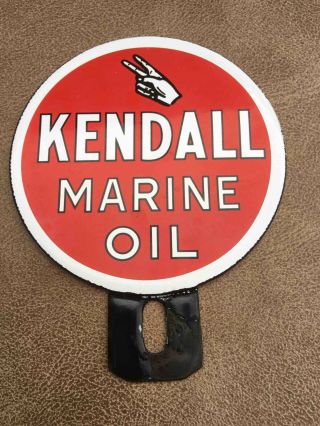 Vintage Kendall Marine Motor Oil Porcelain Advertising Auto License Plate Topper