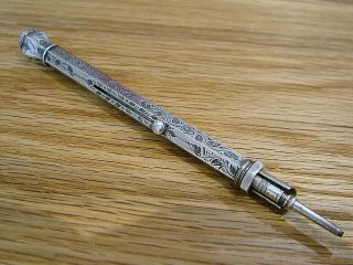 C1890 Silver Antique Propelling Slide Action Mechanical Pencil & Pen Combination