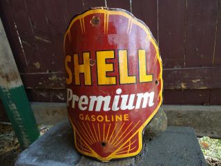 Vintage Curved Shell Premium Gasoline Porcelain Gas Service Station Pump Sign