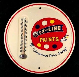 Vintage Ox - Line Paints Thermometer Rare Old Metal Advertising Sign 1950s