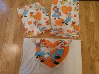 Vintage Raggedy Ann & Andy Twin Sheet Set,  Flat,  Fitted & Pillowcase