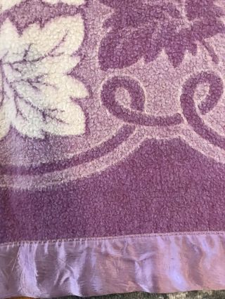 Vtg Beacon Reversible Camp Blanket Grapes Wine Winery Wool Purple 78X70 Leaf 3