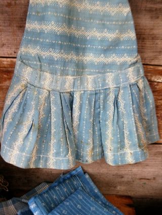 Early Antique Doll Dress Faded Blue Cotton Calico Treadle Machine Sewn 3