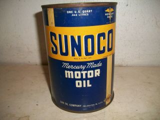 Nos Old Full 1946 Vintage Sunoco Motor Oil 1 Qt Tin Oil Can Quart Mercury Made