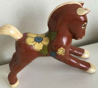 Vintage Mexico Painted Ceramic Pottery Horse W/ Flowers Figurine