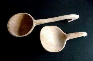 Primitive Hand - Carved Wooden Ladle And Large Paddle Spoon