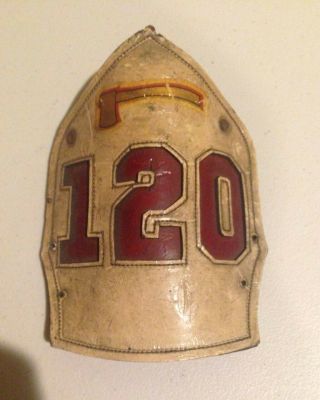 Antique Vintage Fdny Fire Helmet Front Officer Shield