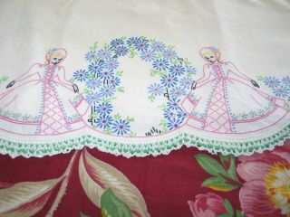 Vintage Southern Belle Crinoline Lady - Girl Pillowcase Green & White Crochet Lace