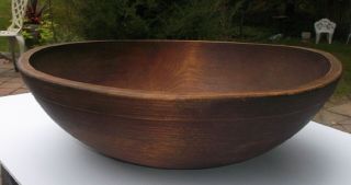 Scarce 17 " Antique Hand Turned Out Of Round Burled Wooden Farm House Bread Bowl