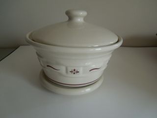 Longaberger Pottery Woven Traditions Red Butter Tub With Lid And Coaster (usa)