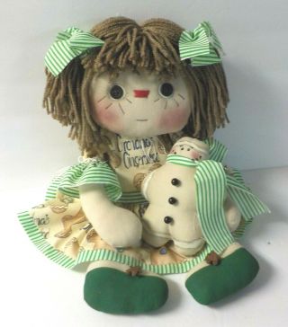 Hm Primitive Raggedy Ann Button Eye Christmas Doll " Julia " W Hm Gingerbread