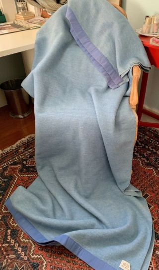 Vintage Heather Blue Wool Blanket - By Bello - Twin Size.