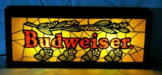 Vintage Budweiser Beer Stained Glass Style Lighted Bar Sign Man Cave