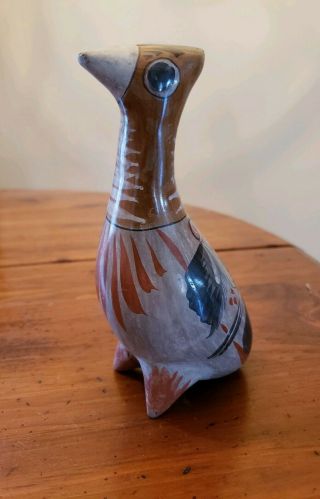 7 " Bird Tonala Ken Edwards Mexican Pottery - Handpainted Bird On Back - Signed