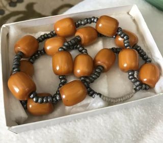 Vintage Butterscotch Bakelite Necklace With Metal Spacers