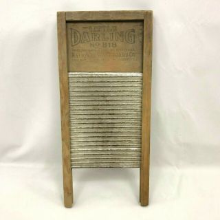 Antique Vintage Small Washboard Little Darling Usa Made Wood Metal
