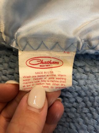 Vtg Chatham Blue Woven Acrylic Blanket Bedspread Satin Trim 86X89 2