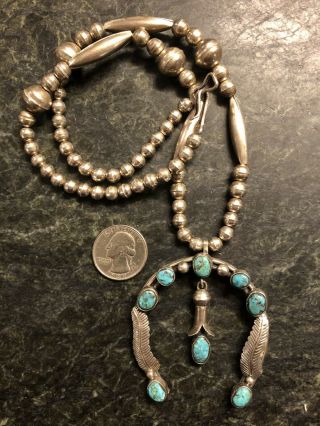 Native Am Southwestern Sterling Silver Bench Bead Turquoise Naja Necklace 925
