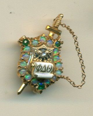 Stunning Phi Delta Theta Opal Emerald Diamond 14k Gold Fraternity Pin Wow