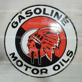 Gasoline Motor Oil 2 Sided 24 Inches Round Vintage Enamel Sign