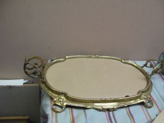 Vintage / Antique Gilt Metal Art Nouveau Vanity Mirror Case Tray Oval 12 " X 21 "