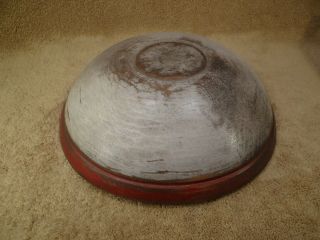 Antique Primitive Large Wooden Dough Bowl Red And White Paint