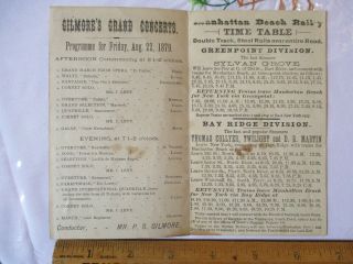 Rare 1879 Gilmore Concert Program Manhattan Beach Railway Brooklyn Subway Card 2