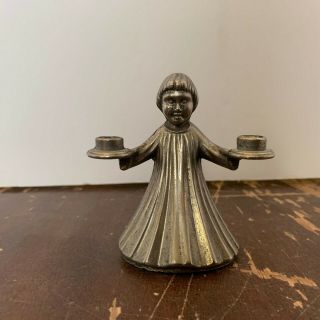 Vintage Metal Girl Figural Candle Holder Made In Italy