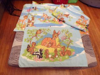 Vtg Walt Disney Bambi 2 Full Flat Sheets And 1 Pillowcase
