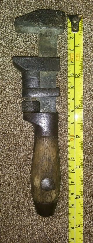 Vintage Plumbers Pipe Monkey Wrench 6 1/2 " Wood Handle