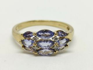 Stunning Vintage Modern Solid Ladies 9ct Gold Topaz & Diamond Ring - Size U 2.  7g