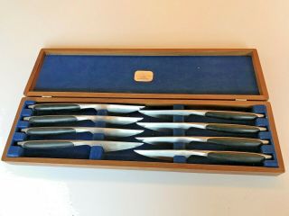 Set Of 8 Vintage Lauffer Mid Century Design Stainless Steel Steak Knives W/case