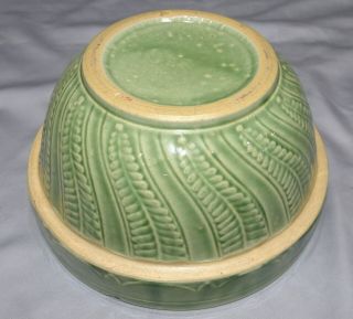 Rare Fern Leaf Green 8 3/4 " Bowl Stoneware Yellow Ware Pottery Vtg Antique
