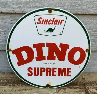 Vintage 1957 Sinclair Dino Gasoline Porcelain Sign Service Station Gas Pump Sign