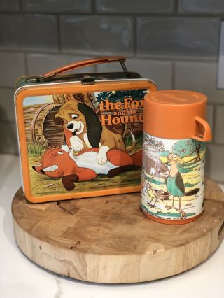 Vintage The Fox And The Hound Disney Lunchbox With Thermos Rare