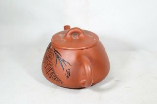 Vintage Chinese Yixing Peking Duck Leaves Pottery Teapot Triple Signed 2