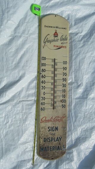 Vintage SHERWIN WILLIAMS Graphic Arts Metal Sign With Thermometer 2