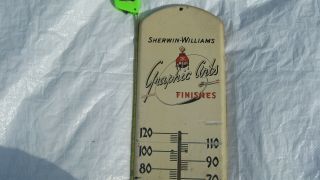 Vintage SHERWIN WILLIAMS Graphic Arts Metal Sign With Thermometer 3