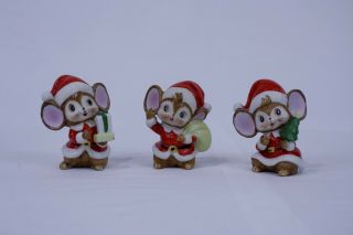 Vintage Homco Porcelain Christmas Santa Mice Set Of Three (3) 5405