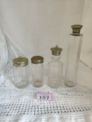 Antique Lidded Dressing Table Bottles & Two Similar Condiment Pots