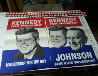 2 John Kennedy Lyndon Johnson Presidential Campaign Posters 4 Bumper