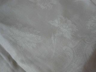 Vintage White Irish Linen Damask Tablecloth W Carnations & Roses 74 " X 90 "