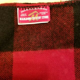 Gently Vintage Usa Made Marlboro Buffalo Check Red Black Wool Blanket; Twin