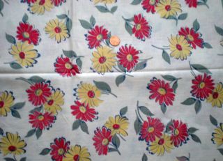 Floral Intact Vtg Feedsack Quilt Sewing Doll Clohtes Craft Cotton Red Yellow