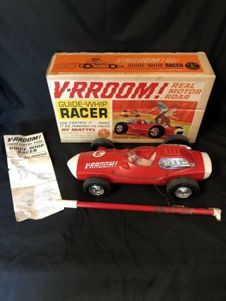 Vintage Mattel V - Rroom Vroom Red Race Car 1963 Whip Car & Box “complete” Wow