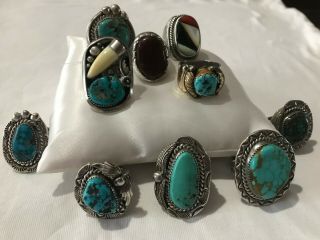 10 Vintage Navajo Turquoise & Other Stones Sterling Silver Rings Sizes?