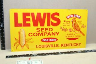 Rare 1950s Lewis Seed Company Tin Painted Sign Corn Farm Kentucky Gas Oil Bird 2