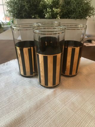 Culver Drinking Glasses Black And Gold Vintage Set Of 4