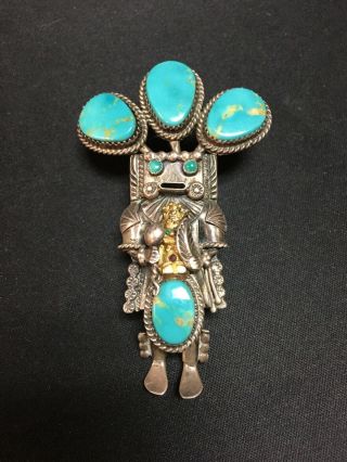 Royal Order Of Jesters Masonic Sterling Turquoise Kachina Bolo Tie Signed Navajo